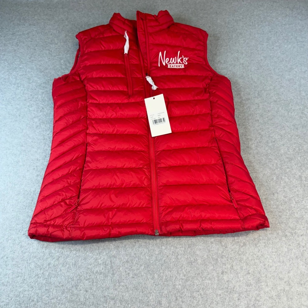 Clique Mens Red Puffer Vest Newks Eatery Logo Full Zip Quilted LQO00056 Size M